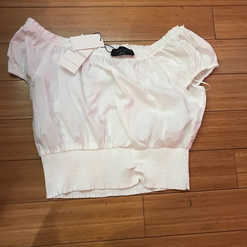 Alpha and Omega off the shoulder white top